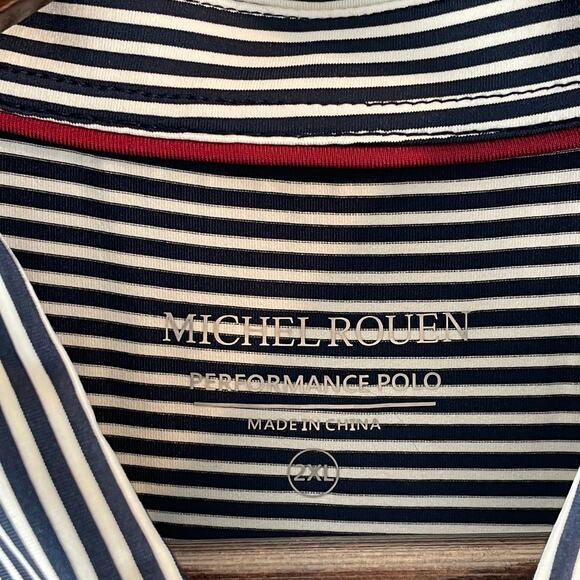 Michael Rouen Blue/White Striped Polo Performance Golf Shirt SZ 2XL NWT - Picture 2 of 7
